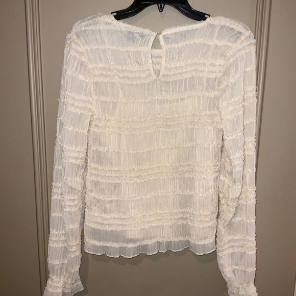 GREY COLLECTIVE Off-White Ruffle Long Sleeve Shirred Chiffon Top Blouse Small - Picture 4 of 11